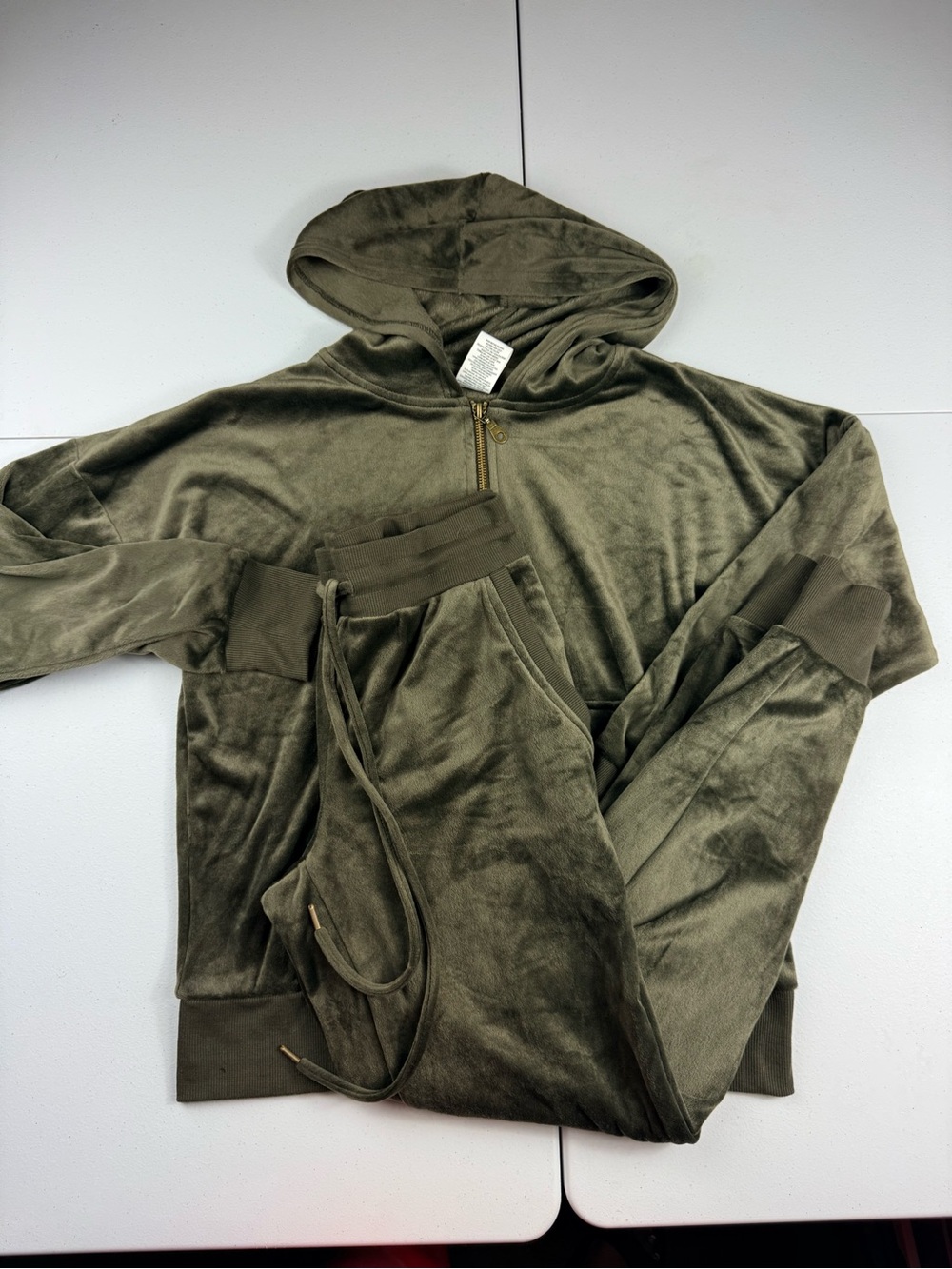 Felina womens Olive Green Velvet Hoodie & Jogger Set